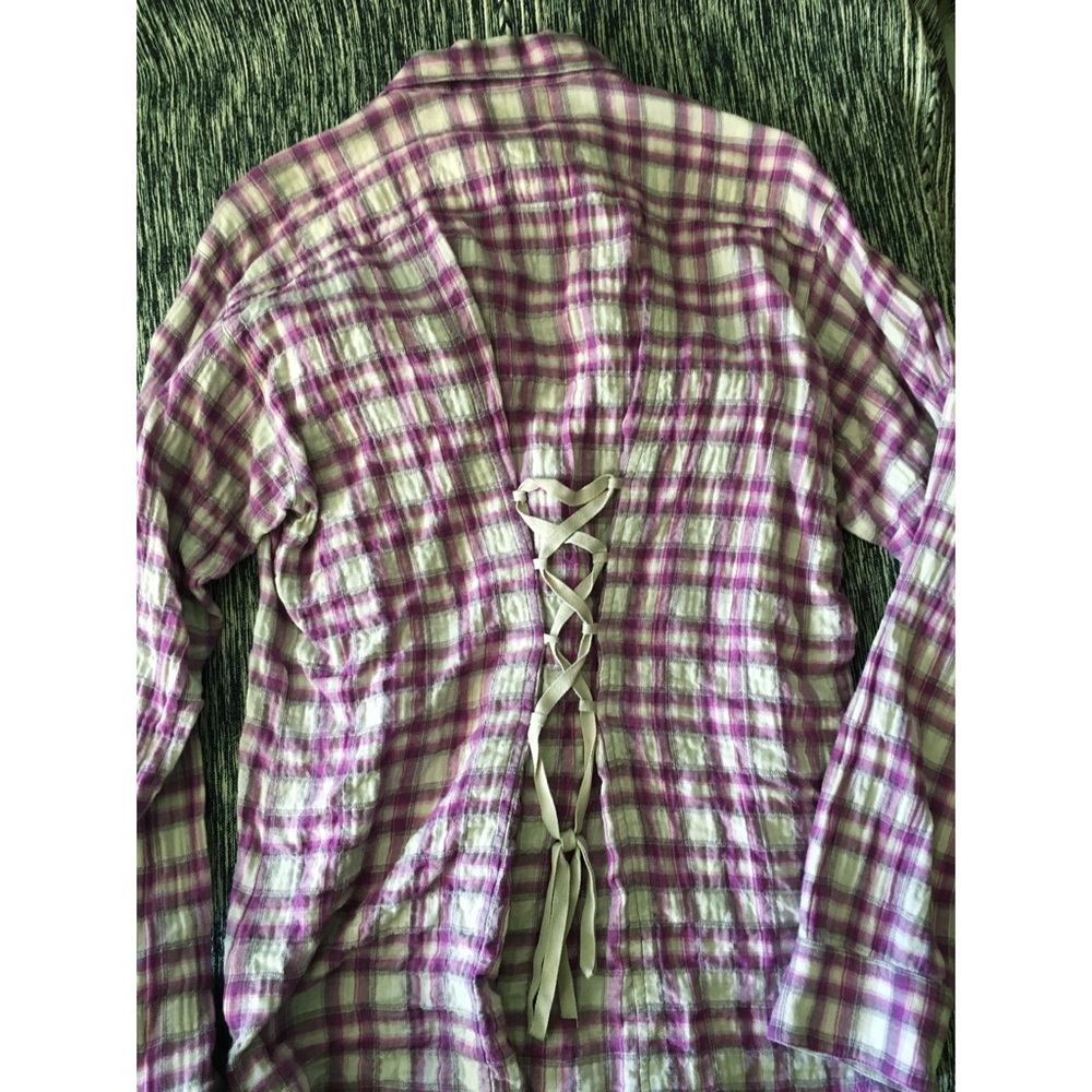 Cabi Violet Button Up Top With Lace Up Back - image 3
